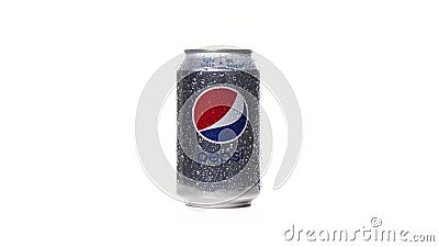 Moscow, Russia - 29 05 2020: footage of tin can or metal bottle of Pepsi coke light taste no sugar spin or rotate on Editorial Stock Photo