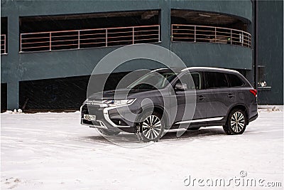 MOSCOW, RUSSIA - JANUARY 30, 2021 Mitsubishi Outlander. Front side close up view Editorial Stock Photo