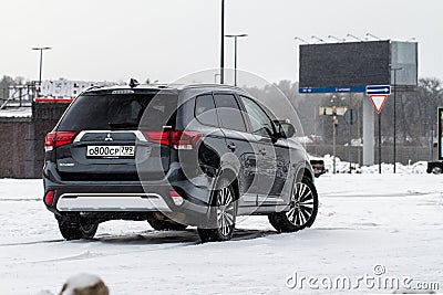 MOSCOW, RUSSIA - JANUARY 30, 2021 Mitsubishi Outlander. Rear side close up view Editorial Stock Photo