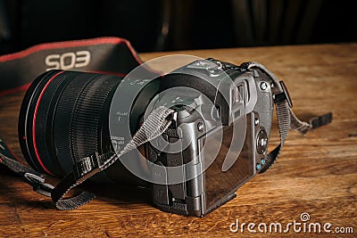 New camera Canon EOS R 30.1 megapixel full-frame mirrorless interchangeable-lens on the table Editorial Stock Photo