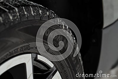 MOSCOW, RUSSIA - JANUARY 09, 2022, Nokian Tires wheel close up view. Editorial Stock Photo