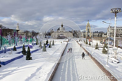 MOSCOW, RUSSIA - January 20, 2017: Skating rink on VDNKh park. Editorial Stock Photo