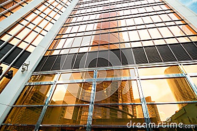 Moscow, Russia - July 12, 2020: Beautiful building with golden windows in Moscow-City. Background Editorial Stock Photo