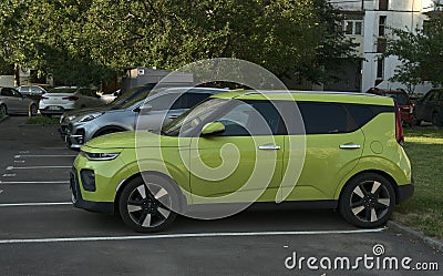 Moscow, Russia - july 20 2021: A green kia soul car is parked on the street. Side view. The whole car is visible Editorial Stock Photo