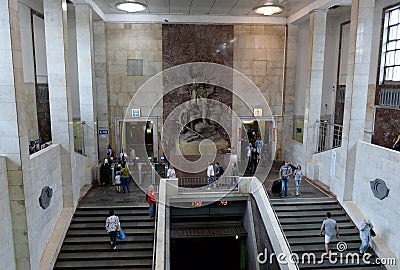 Monument to the partisans of the Great Patriotic War at the metro station `Partizanskaya` in Moscow. Editorial Stock Photo