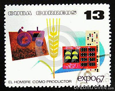 MOSCOW, RUSSIA - JULY 15, 2017: Rare stamp printed in Cuba shows Editorial Stock Photo