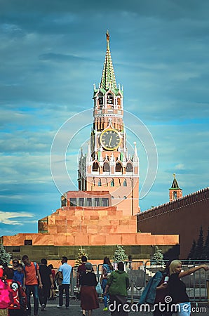 Red Square in Moscow. Clock on the Kremlin tower. Editorial Stock Photo