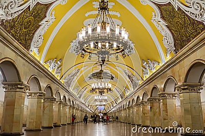 Station hall at Komsomolskaya Metro station in Moscow, Russia Editorial Stock Photo