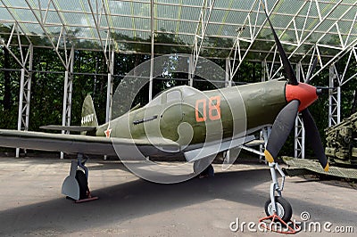 American fighter P-63 `Kingcobra` in the Museum of military equipment on Poklonnaya hill in Moscow Editorial Stock Photo