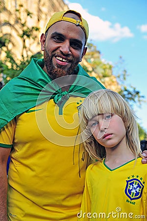 Fans of Brasil football team in Moscow Editorial Stock Photo