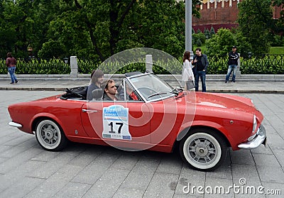 Fiat 124 Spider for the rally of vintage cars Bosch Moskau Klassik in Moscow. Editorial Stock Photo
