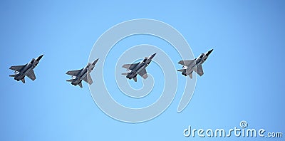 MOSCOW, RUSSIA - June 24, 2020: Fifth-generation Russian multi-purpose fighters Su-57 during air parade dedicated to 75th Editorial Stock Photo
