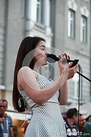 Girl singer on a moscow streets Editorial Stock Photo