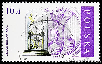 Annivesary clock and rotary pendulum, 20th century, Antique Clocks serie, circa 1988 Editorial Stock Photo