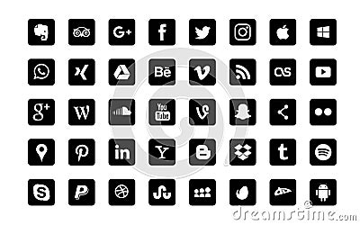 Moscow, Russia - June 20, 2017: Set of popular social media logos: Instagram, Facebook, Twitter, Youtube, WhatsApp, LinkedIn, Pint Editorial Stock Photo