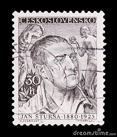 MOSCOW, RUSSIA - JUNE 20, 2017: A stamp printed in Czechoslovakia shows sculptor Jan Stursa, circa 1955 Editorial Stock Photo