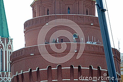 MOSCOW, RUSSIA - June 24, 2020: Victory Parade -75. Red Square. Snipers on tower of Kremlin are watching the stands for press. Stock Photo