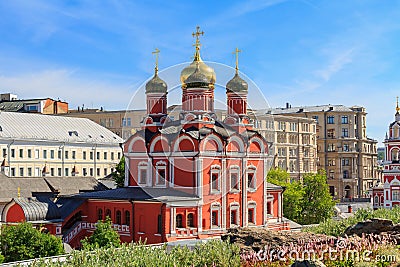 Moscow, Russia - June 03, 2018: View of Cathedral of Mother of God Sign of Former Znamensky Monastery in Moscow at sunny day Editorial Stock Photo