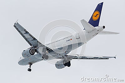 Moscow, Russia - March 17, 2019: Aircraft Airbus A319-114 D-AILE of Lufthansa going to landing at Domodedovo international airport Editorial Stock Photo