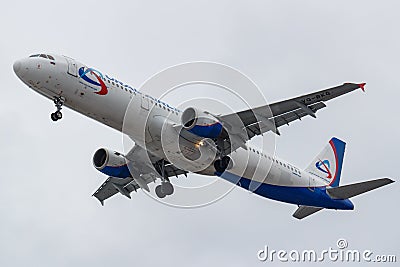 Moscow, Russia - March 17, 2019: Aircraft Airbus A321-211 VQ-BKG of Ural Airlines going to landing at Domodedovo international Editorial Stock Photo