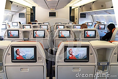 Moscow, Russia - March 27. 2019. Business class on an Aeroflot plane. Back view Editorial Stock Photo