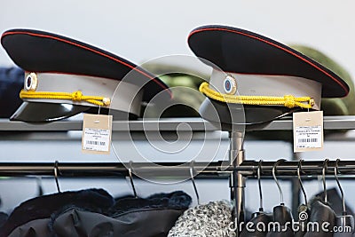 MOSCOW, RUSSIA - MARCH 20, 2018: The cap of traffic police officers traffic police with retroreflective edging on the shelf Editorial Stock Photo