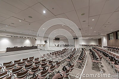 Hall for press conferences at the Luzhniki stadium. Moscow, Russia Editorial Stock Photo