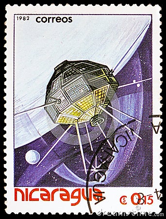 Satellites, space vehicles, Spaceflight serie, circa 1982 Editorial Stock Photo