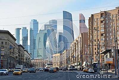 Street view on Bolshaya Dorogomilovskaya street in Moscow Editorial Stock Photo