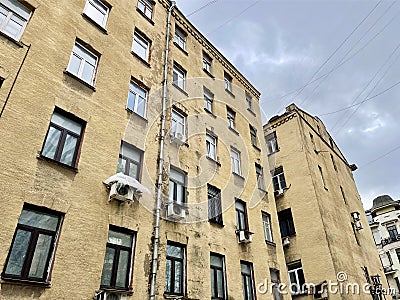 Moscow, Russia, March, 10, 2024. View of the house 8 Shchepkina Street from the courtyard. Moscow Editorial Stock Photo