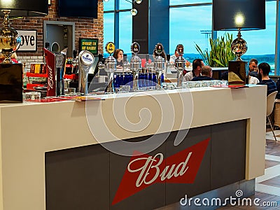 Beer columns with different types of beer in the departure terminal of domestic flights at Domodedovo airport Editorial Stock Photo