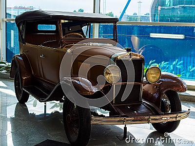 Brown antique Chevrolet at the car show at Domodedovo airport Editorial Stock Photo