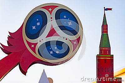 MOSCOW, RUSSIA - May 21, 2018: A clock with a countdown of days, hours and minutes to the start of the FIFA World Cup 2018 Editorial Stock Photo