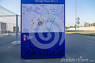MOSCOW, RUSSIA - May 23, 2018: Information stand for fans with the path to Storage Room Editorial Stock Photo