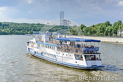 Moscow, Russia - May 26, 2019: Moscow river and boats. River excursion boat trips Editorial Stock Photo