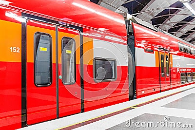 new Aeroexpress train from airport to Railway station Editorial Stock Photo