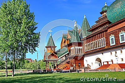 Moscow, Russia - May 11, 2018: Palace of Tsar Alexei Mikhailovich in Kolomenskoye on bright May day Editorial Stock Photo