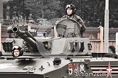 Guards soldier and officer on a combat vehicle Editorial Stock Photo
