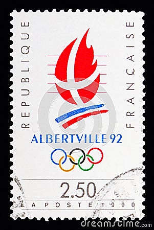 Olympic Logo Games Albertville, serie, circa 1990 Editorial Stock Photo