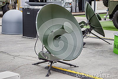 Moscow Russia 06 30 2019 Military radio antenna dish . Close-up Editorial Stock Photo