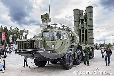 Moscow, Russia, 30.06.2019 Modern S-300 missile system close-up Editorial Stock Photo