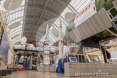 Moscow, Russia - November 28, 2018: Interior exhibition in the Space pavilion at VDNH. Modern museum of russian cosmos Editorial Stock Photo