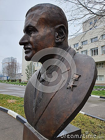 Sculpture of Gamal Abdel Nasser former president of Egypt in Peoples` Friendship University of Russia Editorial Stock Photo