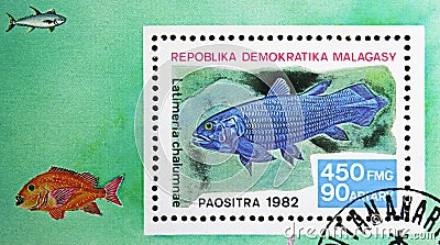 West Indian Ocean Coelacanth (Latimeria chalumnae), Fish serie, circa 1982 Editorial Stock Photo