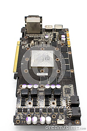 Moscow, Russia. 12/16/2011 NVIDIA Geforce GTX 465 graphics card isolated on a white background Editorial Stock Photo