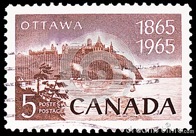 Postage stamp printed in Canada shows Ottawa, Centenary of Proclamation of Ottawa as Capital serie, circa 1965 Editorial Stock Photo