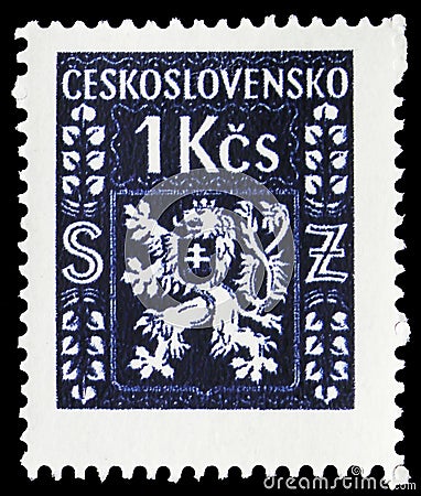 Postage stamp printed in Czechoslovakia shows Coat of Arms, Official Stamps - Coat of Arms serie, circa 1947 Editorial Stock Photo