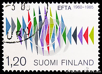 Postage stamp printed in Finland devoted to 25 Years European Free Trade Association E.F.T.A., circa 1985 Editorial Stock Photo