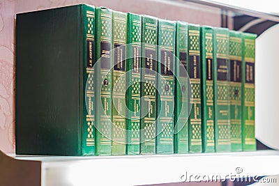 Moscow, Russia - October, 02: A row of books of Russian authors Editorial Stock Photo