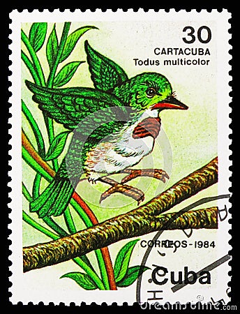 Cuban Tody (Todus multicolor), Protected animals serie, circa 1984 Editorial Stock Photo